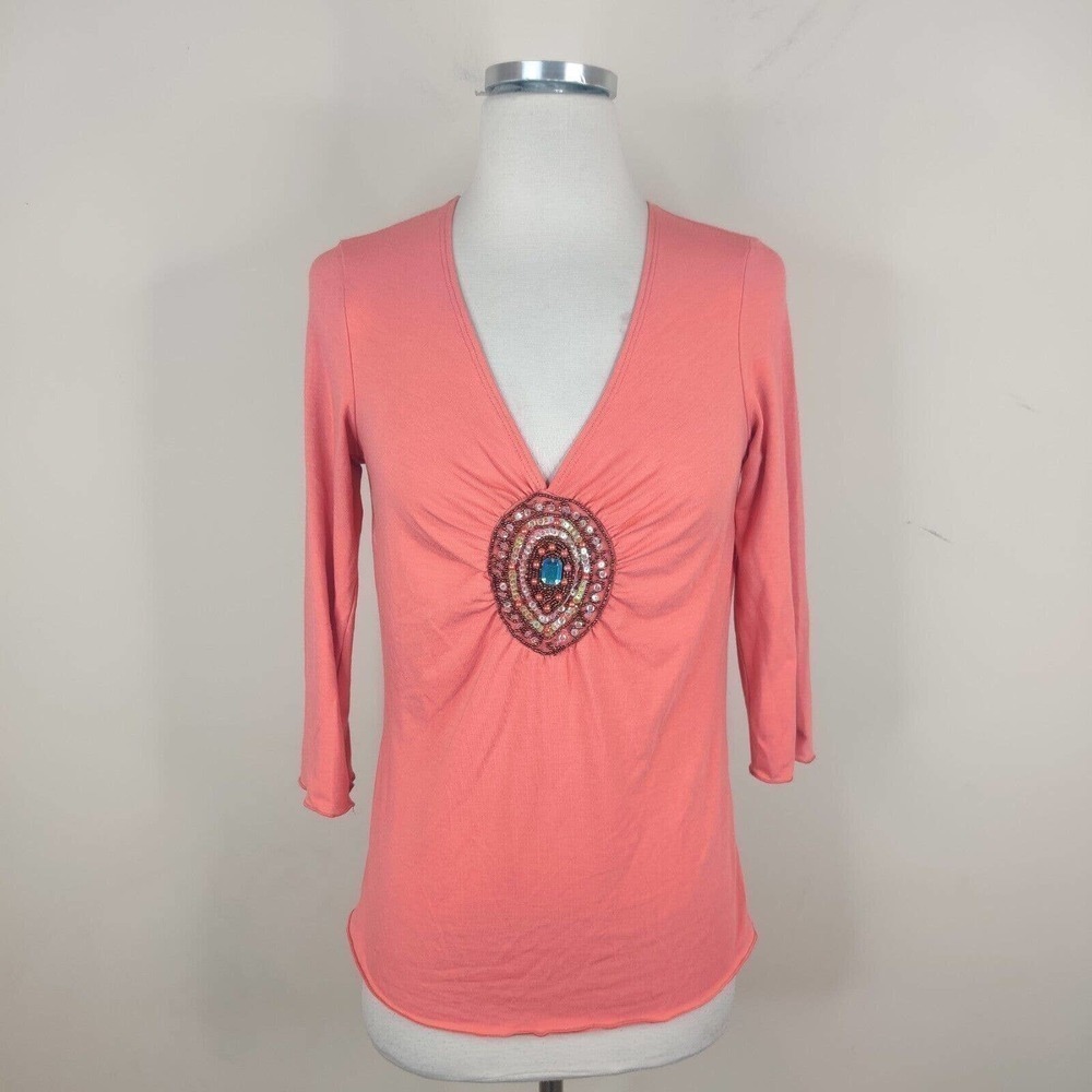 Cocomo Top Stretch Knit Beaded Sequin Embellished V-Neck